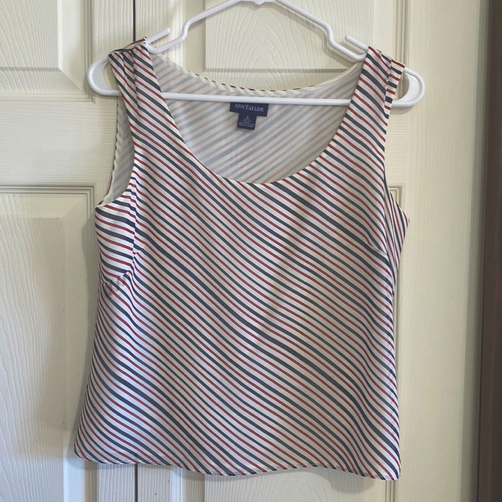 Ann Taylor Silk Sleeveless Shell - Red, White, & Blue - Fully Lined - Size 6
